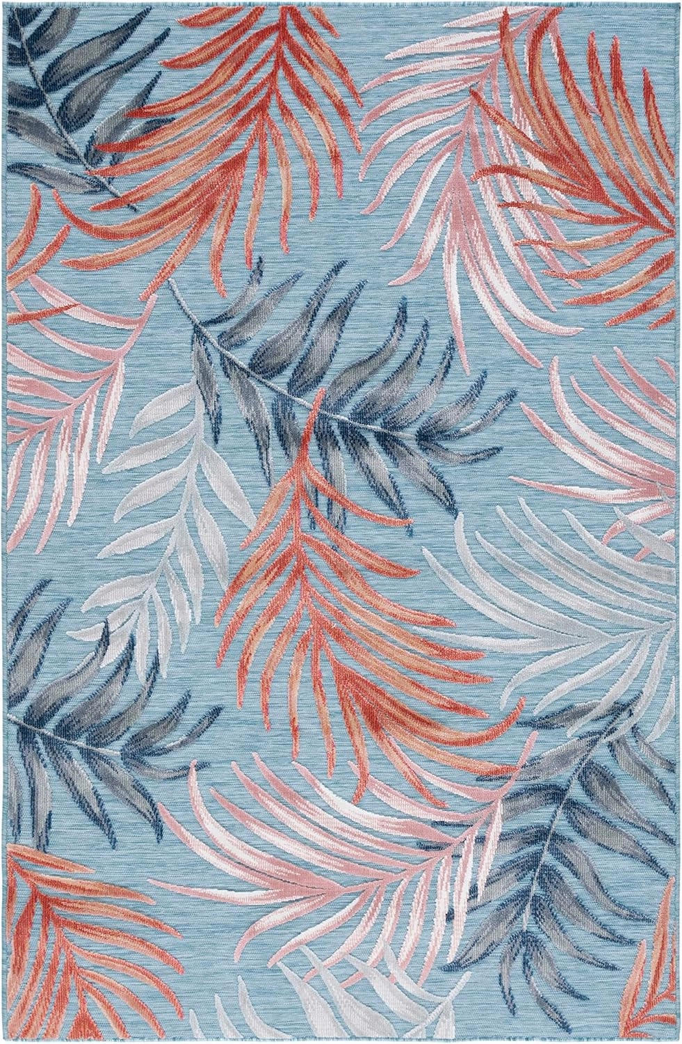 SAFAVIEH Cabana Collection Area Rug - 8' x 10', Blue & Rust, Botanical Design, Non-Shedding & Easy Care, Indoor/Outdoor & Washable-Ideal for Patio, Backyard, Mudroom (CBN458M)