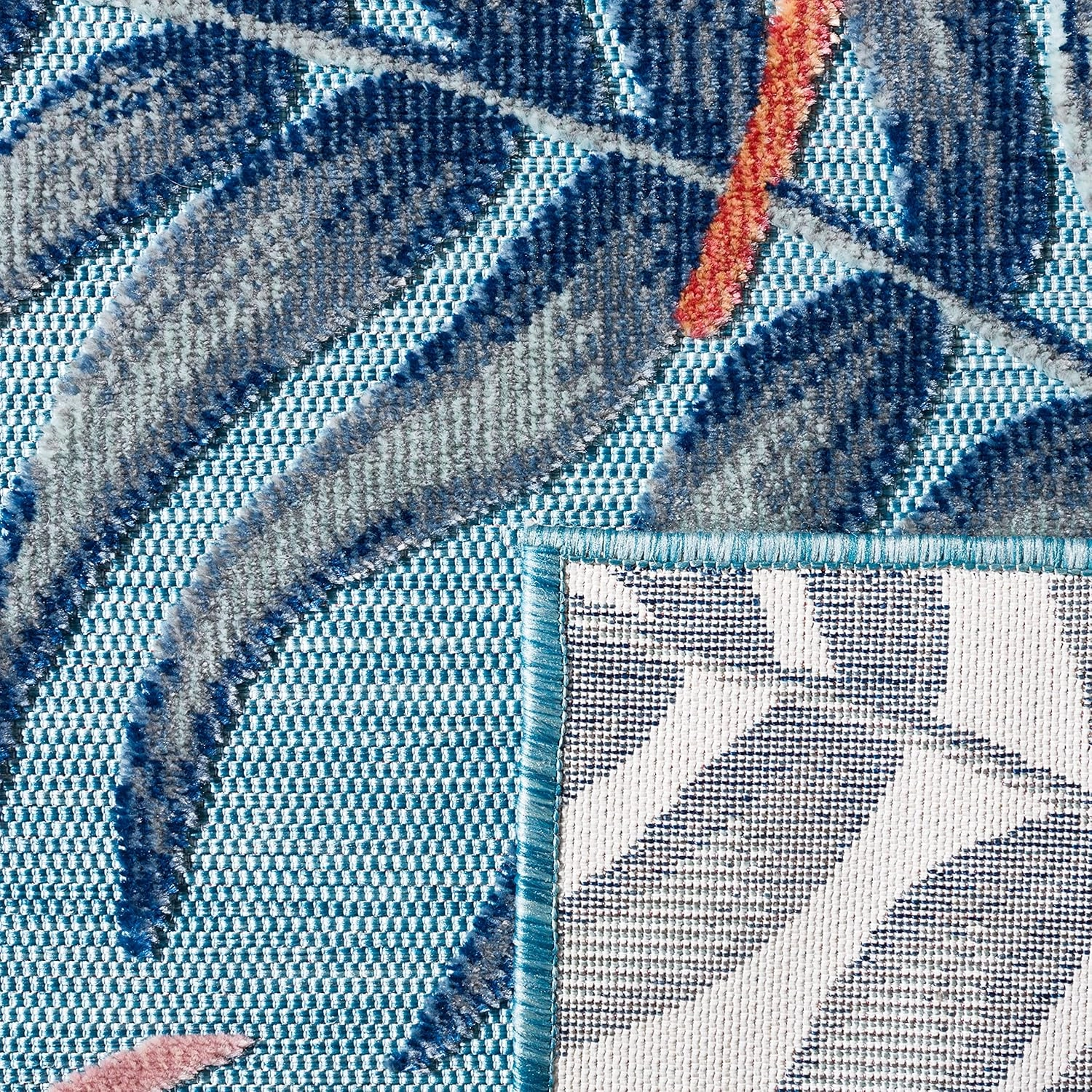 SAFAVIEH Cabana Collection Area Rug - 8' x 10', Blue & Rust, Botanical Design, Non-Shedding & Easy Care, Indoor/Outdoor & Washable-Ideal for Patio, Backyard, Mudroom (CBN458M)
