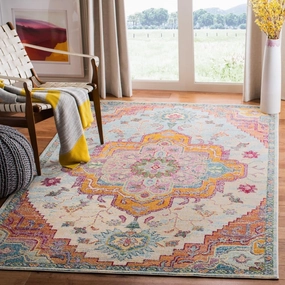 SAFAVIEH Crystal Collection Area Rug - 5' x 8', Light Blue & Fuchsia, Medallion Distressed Design, Non-Shedding & Easy Care, Ideal for High Traffic Areas in Living Room, Bedroom (CRS501B)