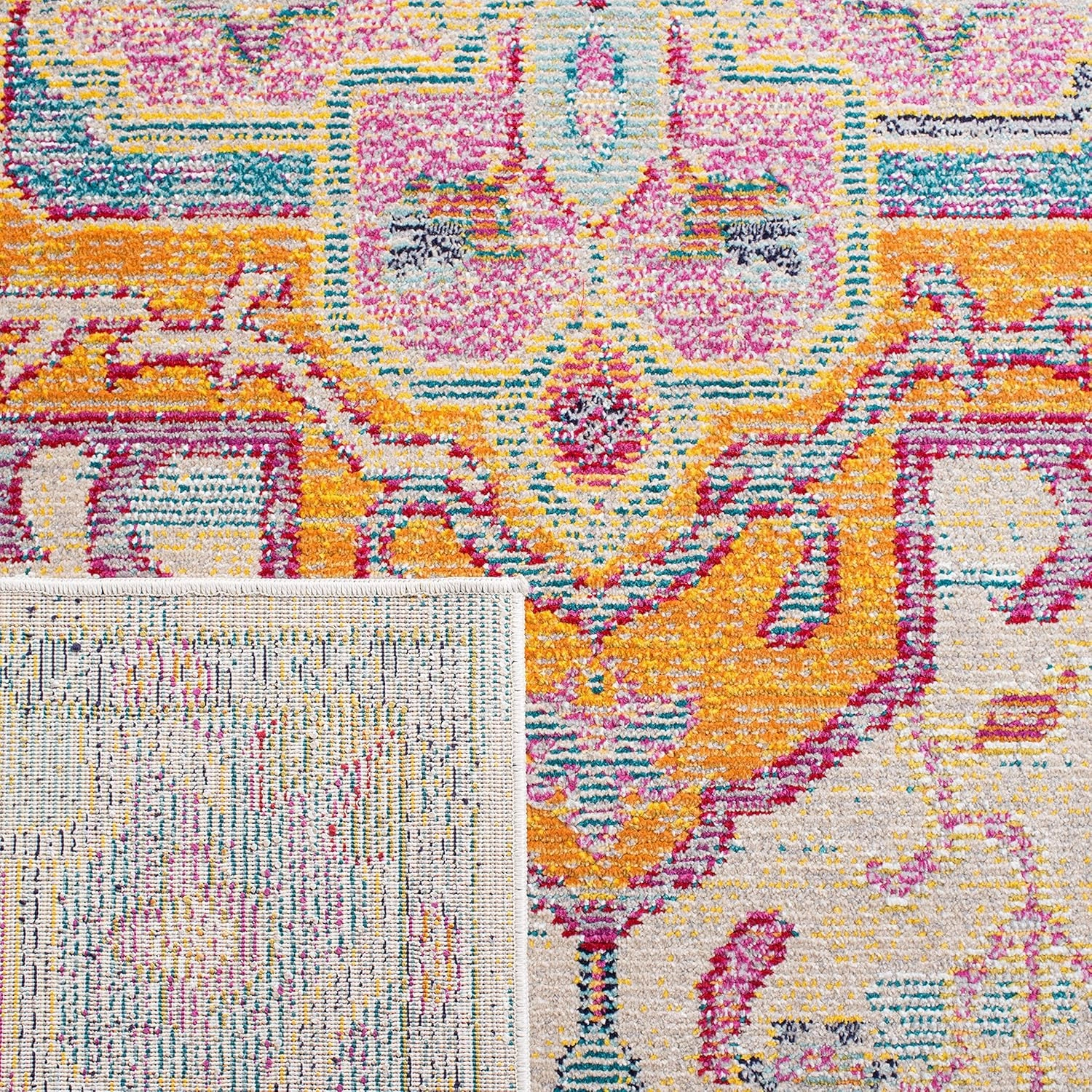 SAFAVIEH Crystal Collection Area Rug - 5' x 8', Light Blue & Fuchsia, Medallion Distressed Design, Non-Shedding & Easy Care, Ideal for High Traffic Areas in Living Room, Bedroom (CRS501B)