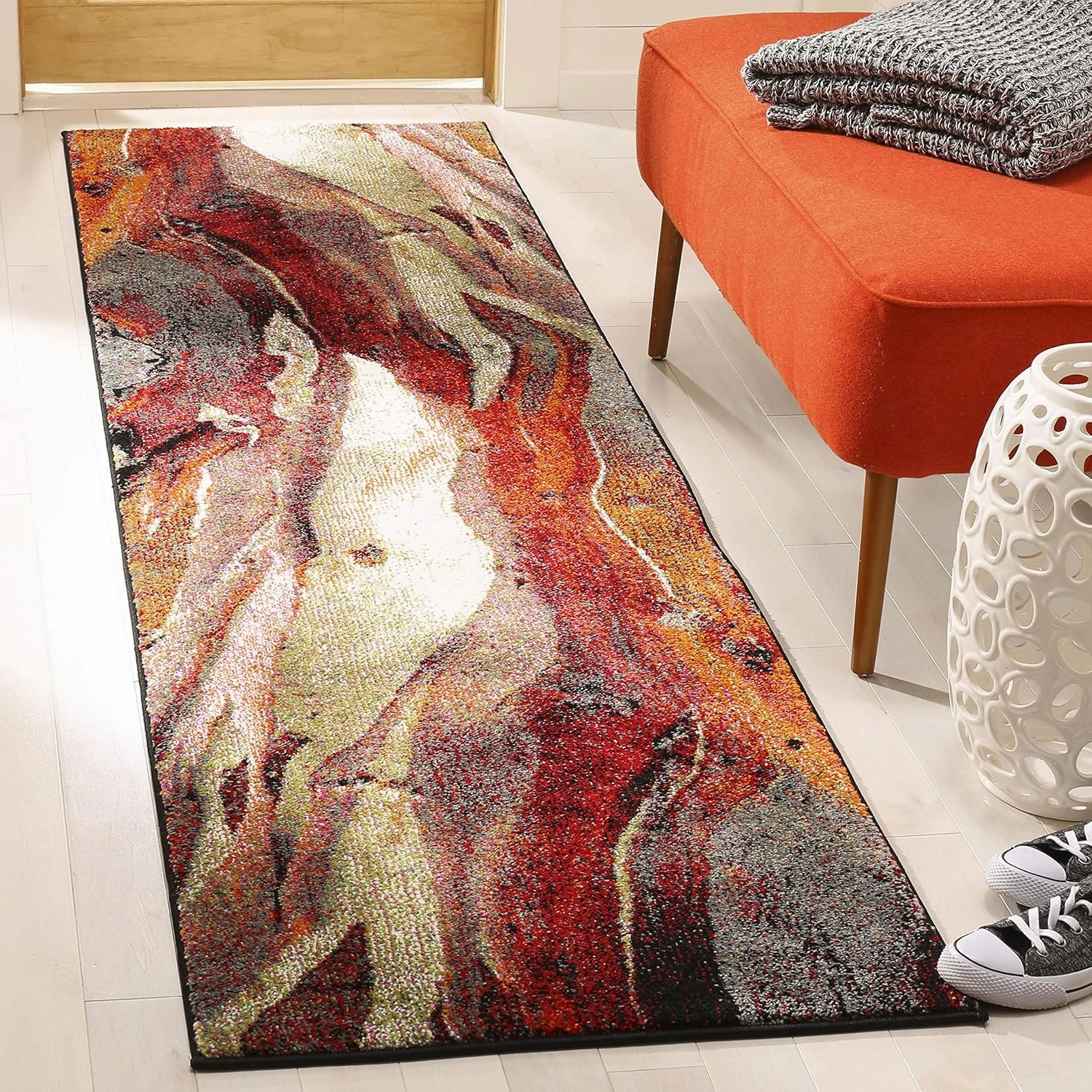 SAFAVIEH Glacier Collection 2'3" x 6' Red / Multi GLA126A Modern Abstract Non-Shedding Living Room Entryway Foyer Hallway Bedroom Runner Rug