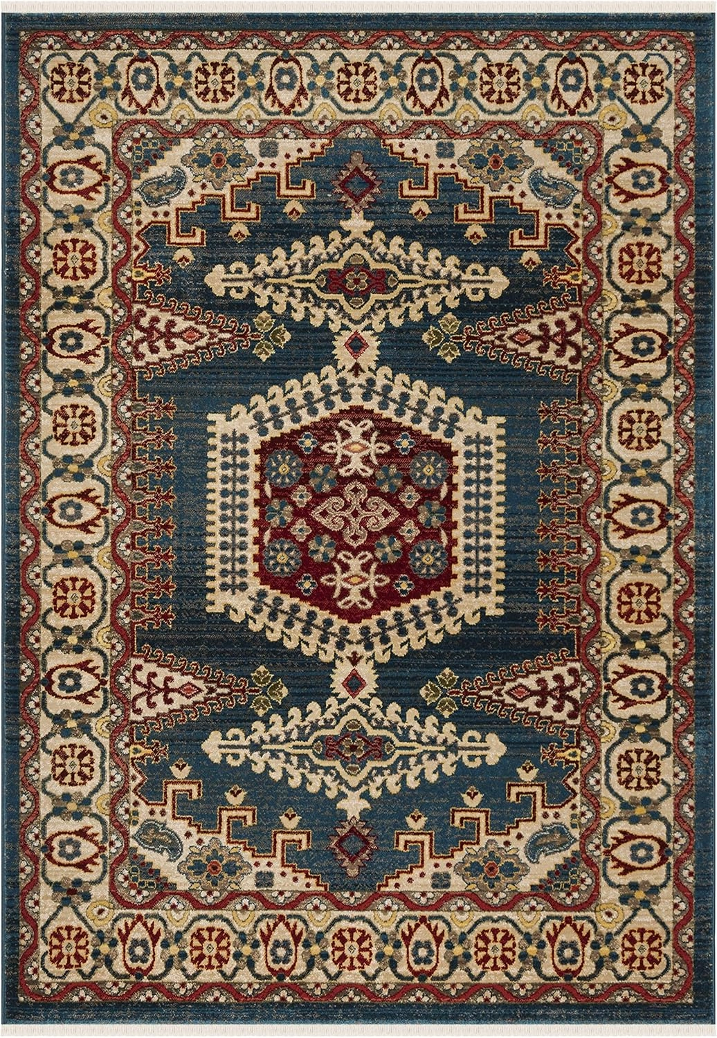 SAFAVIEH Kashan Collection Area Rug - 5'1" x 7'5", Navy Blue & Ivory, Traditional Oriental Design, Non-Shedding & Easy Care, Ideal for High Traffic Areas in Living Room, Bedroom (KSN308N)