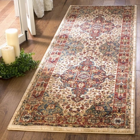 SAFAVIEH Kashan Collection Runner Rug - 2'6" x 8', Ivory & Blue, Traditional Oriental Design, Non-Shedding & Easy Care, Ideal for High Traffic Areas in Living Room, Bedroom (KSN305B)