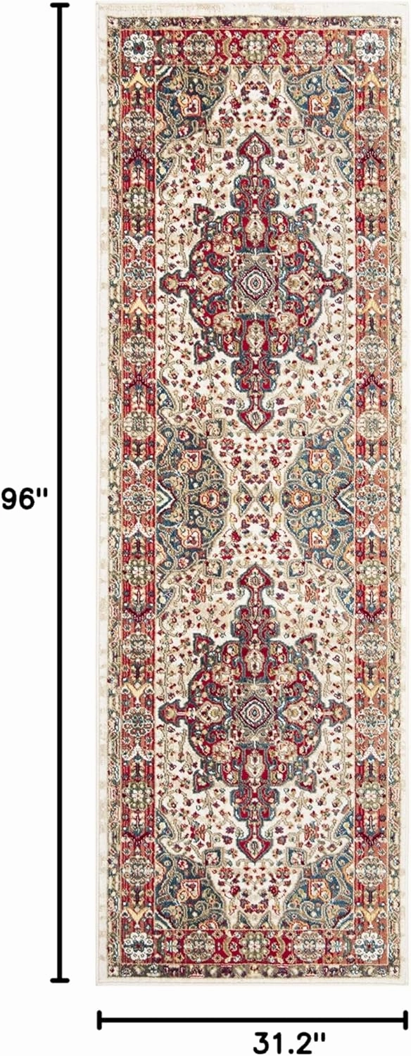 SAFAVIEH Kashan Collection Runner Rug - 2'6" x 8', Ivory & Blue, Traditional Oriental Design, Non-Shedding & Easy Care, Ideal for High Traffic Areas in Living Room, Bedroom (KSN305B)