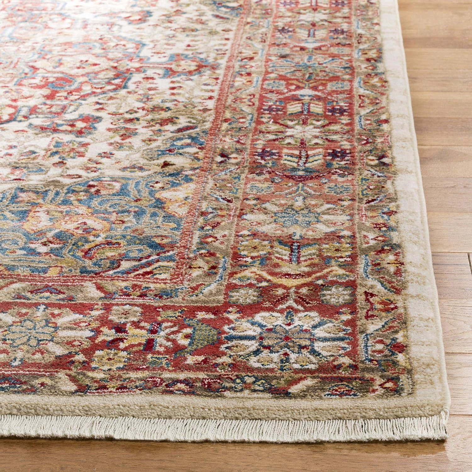 SAFAVIEH Kashan Collection Runner Rug - 2'6" x 8', Ivory & Blue, Traditional Oriental Design, Non-Shedding & Easy Care, Ideal for High Traffic Areas in Living Room, Bedroom (KSN305B)