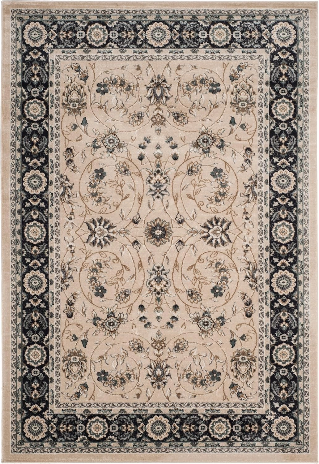 SAFAVIEH Lyndhurst Collection Area Rug - 5'3" x 7'6", Light Beige & Anthracite, Traditional Oriental Design, Non-Shedding & Easy Care, Ideal for High Traffic Areas in Living Room, Bedroom (LNH340K)