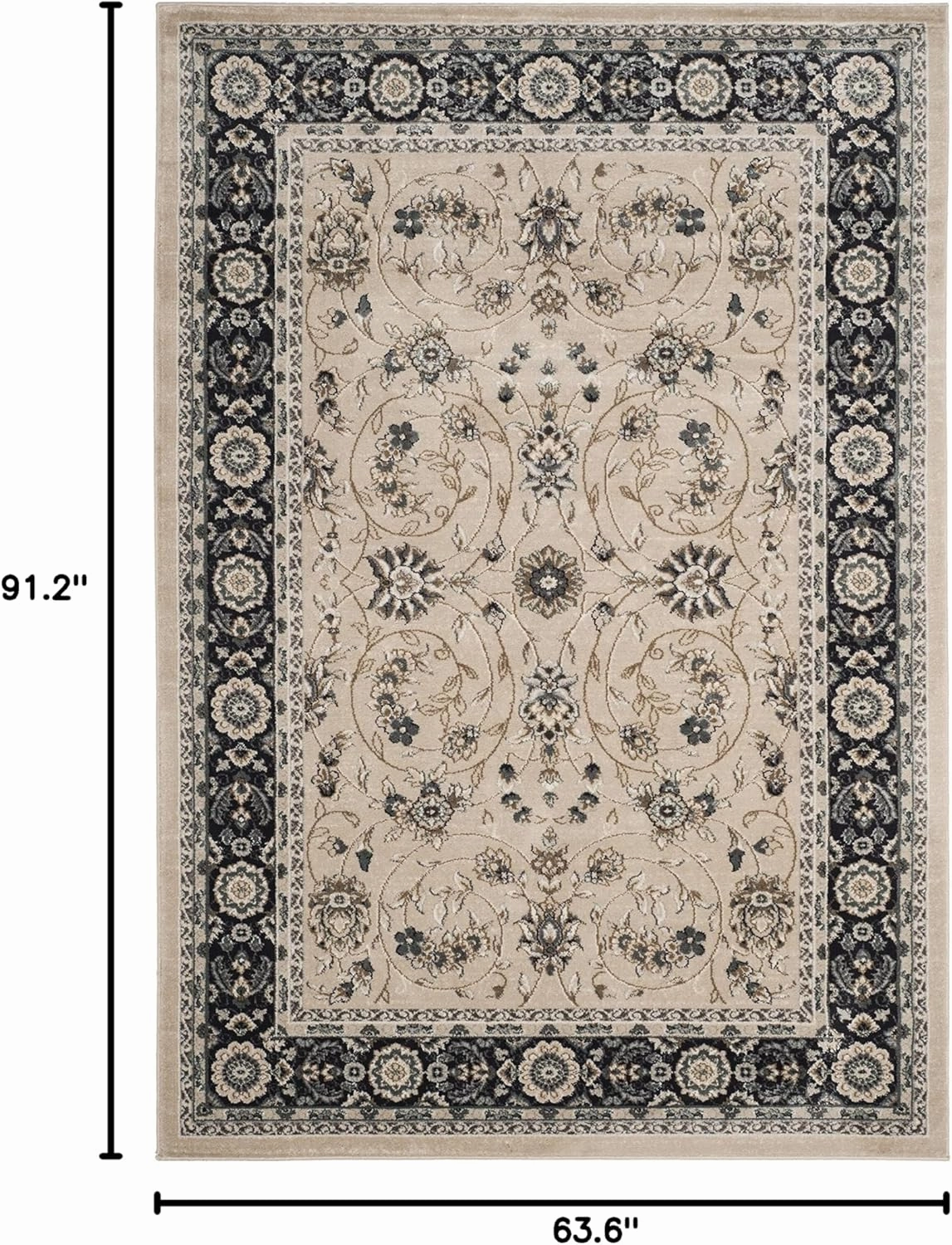 SAFAVIEH Lyndhurst Collection Area Rug - 5'3" x 7'6", Light Beige & Anthracite, Traditional Oriental Design, Non-Shedding & Easy Care, Ideal for High Traffic Areas in Living Room, Bedroom (LNH340K)