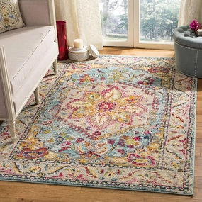 SAFAVIEH Phoenix Collection Area Rug - 6' x 9', Turquoise & Beige, Boho Chic Oriental Medallion Design, Non-Shedding & Easy Care, Ideal for High Traffic Areas in Living Room, Bedroom (PHX153K)