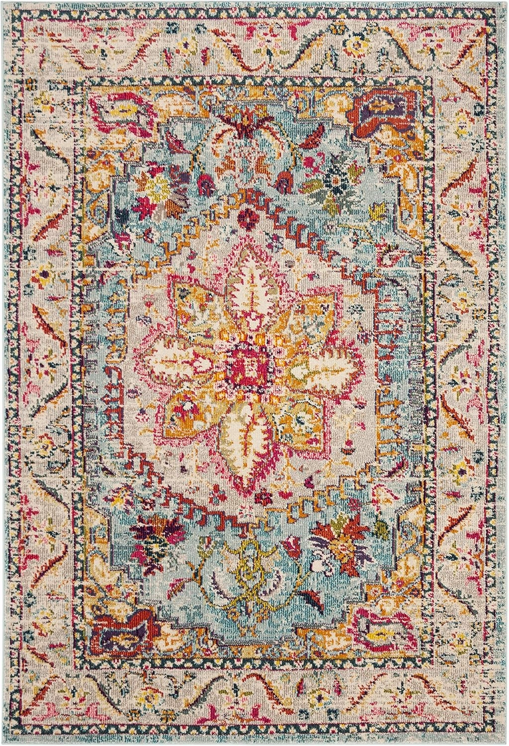 SAFAVIEH Phoenix Collection Area Rug - 6' x 9', Turquoise & Beige, Boho Chic Oriental Medallion Design, Non-Shedding & Easy Care, Ideal for High Traffic Areas in Living Room, Bedroom (PHX153K)