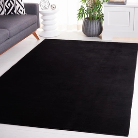 SAFAVIEH Washable Rug Faux Rabbit Fur Shag Collection - 6' Square, Black, Slip Resistant & Easy Cleaning, Ideal for Living Room, Bedroom, Kids Playroom, Nursery, Dining Space (FRF100Z)