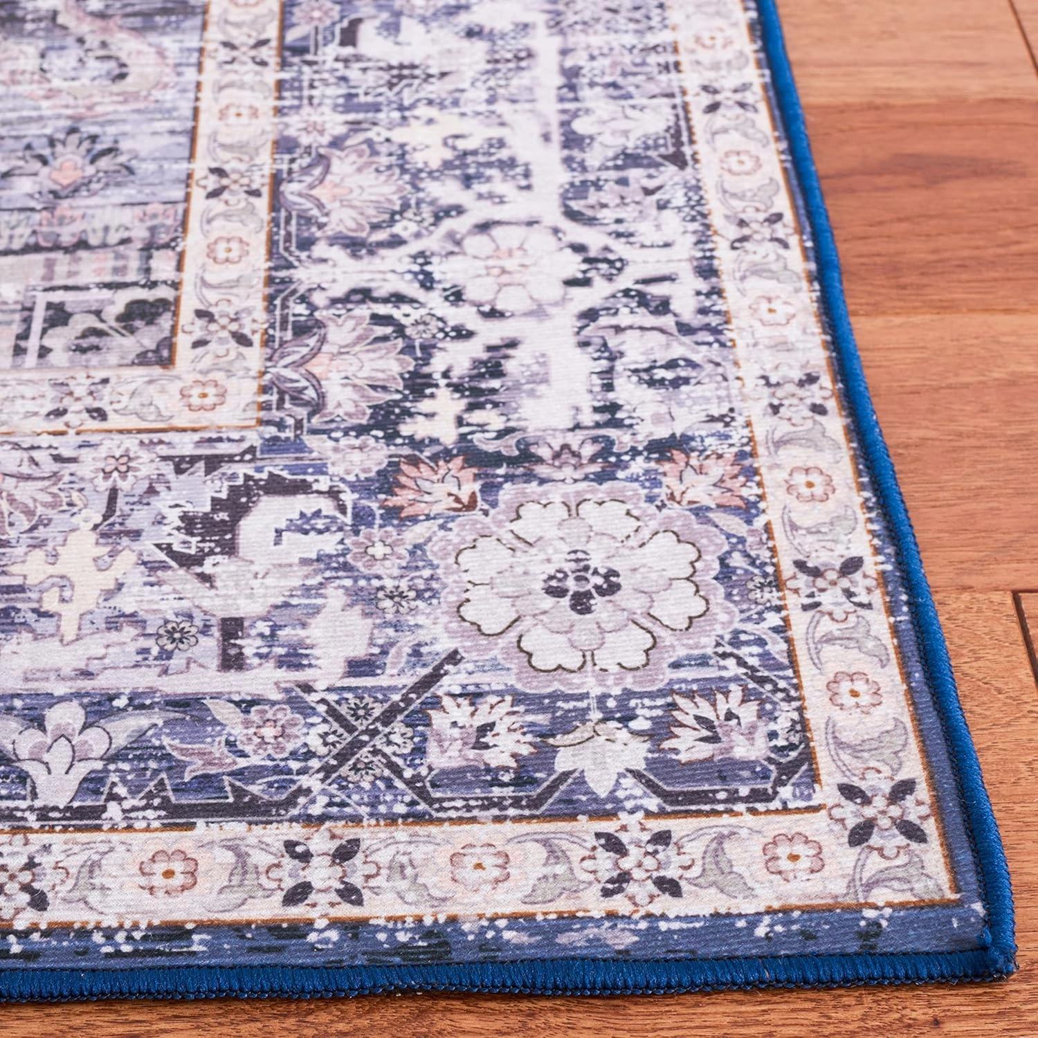 SAFAVIEH Washable Rug Tucson Collection - 9' x 12', Blue & Charcoal, Slip Resistant, Ideal for High Traffic Areas in Living Room, Bedroom, Home Office, Dining Space (TSN137M-9)