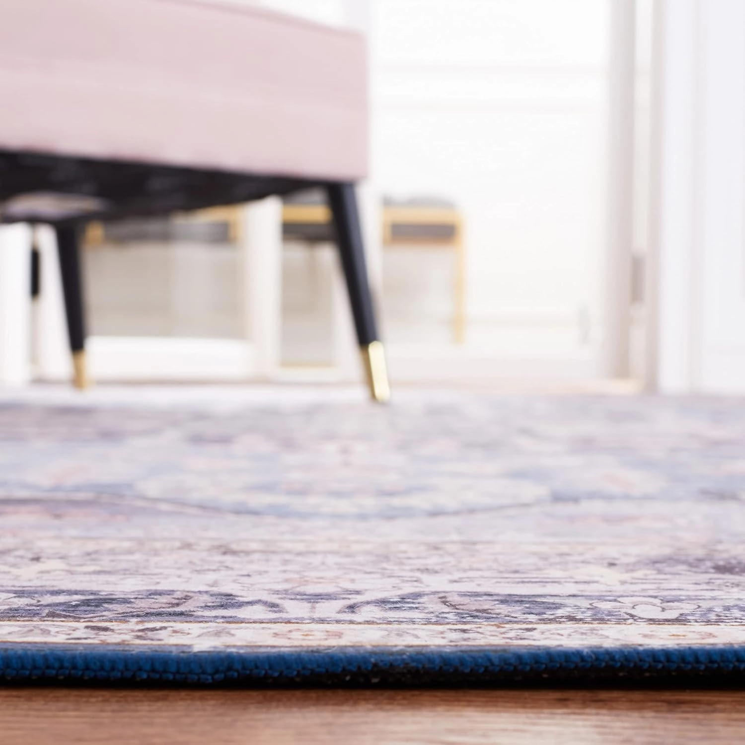 SAFAVIEH Washable Rug Tucson Collection - 9' x 12', Blue & Charcoal, Slip Resistant, Ideal for High Traffic Areas in Living Room, Bedroom, Home Office, Dining Space (TSN137M-9)