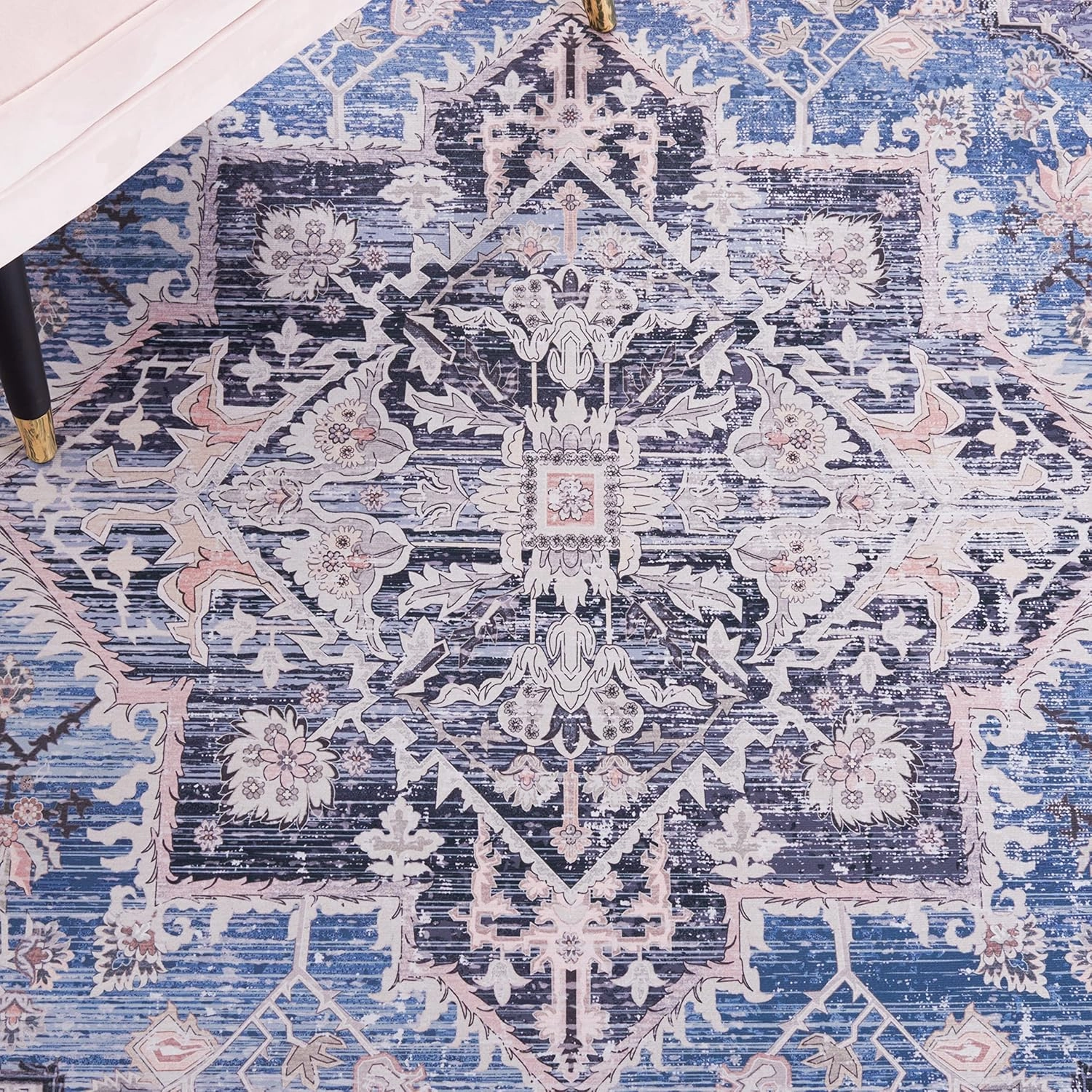 SAFAVIEH Washable Rug Tucson Collection - 9' x 12', Blue & Charcoal, Slip Resistant, Ideal for High Traffic Areas in Living Room, Bedroom, Home Office, Dining Space (TSN137M-9)