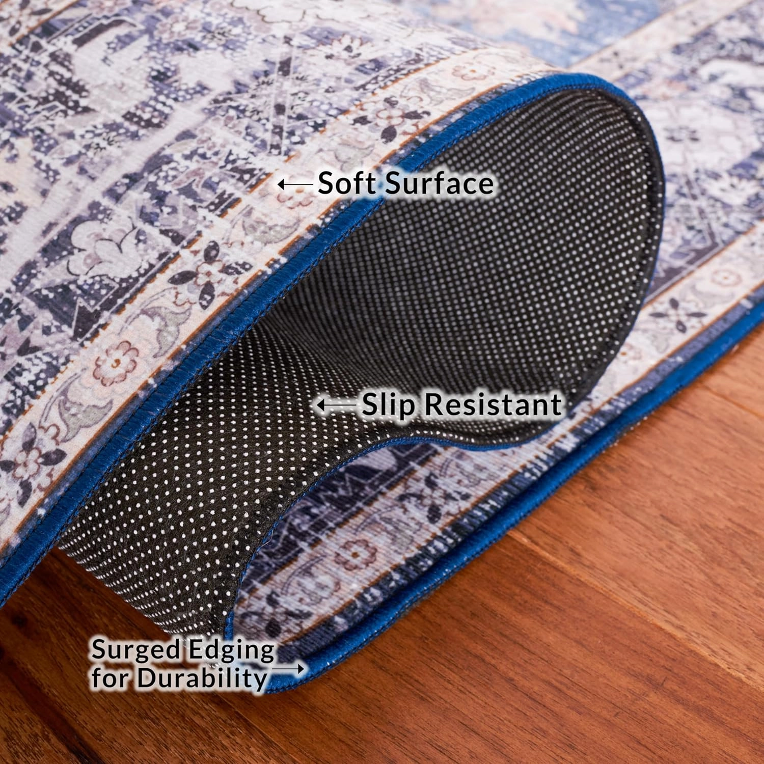 SAFAVIEH Washable Rug Tucson Collection - 9' x 12', Blue & Charcoal, Slip Resistant, Ideal for High Traffic Areas in Living Room, Bedroom, Home Office, Dining Space (TSN137M-9)