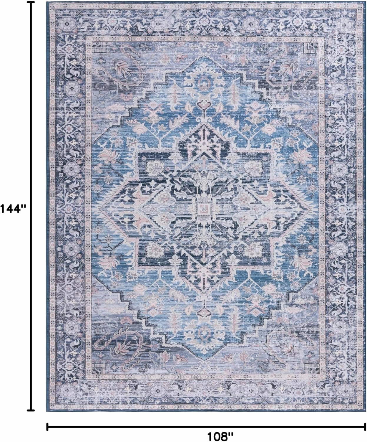 SAFAVIEH Washable Rug Tucson Collection - 9' x 12', Blue & Charcoal, Slip Resistant, Ideal for High Traffic Areas in Living Room, Bedroom, Home Office, Dining Space (TSN137M-9)
