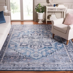 SAFAVIEH Washable Rug Tucson Collection - 9' x 12', Blue & Charcoal, Slip Resistant, Ideal for High Traffic Areas in Living Room, Bedroom, Home Office, Dining Space (TSN137M-9)