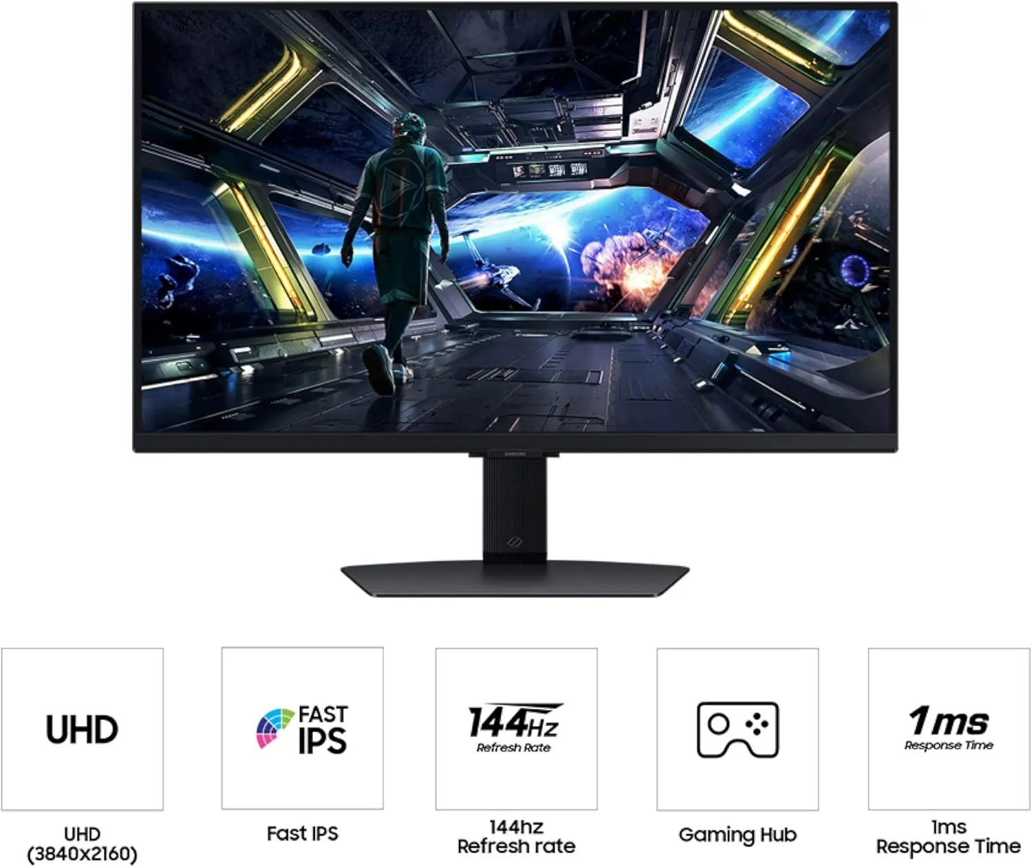SAMSUNG 27” Odyssey G7 (G70D) 4K UHD IPS 144Hz 1ms(GtG) Smart Gaming Monitor, AMD Freesync Premium, Vivid Colors, Adjustable Stand, Black Equalizer, LS27DG702ENXZA, 2024