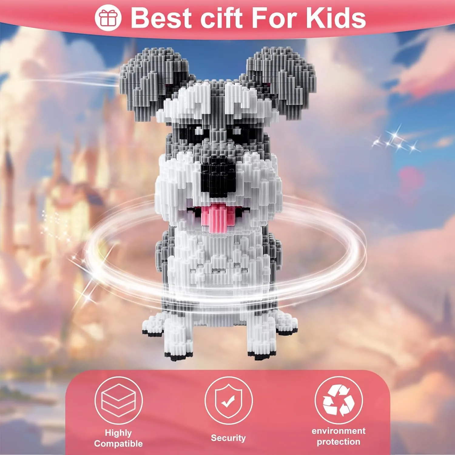 Schnauzer Dog Model Micro Building Blocks Set - Advanced 3D Puzzle for Adults, 7100-Piece Complex Animal Brick Building Kit, Collector's Display Toy for Teens 14  & Adults, Stress Relief Creative Gift