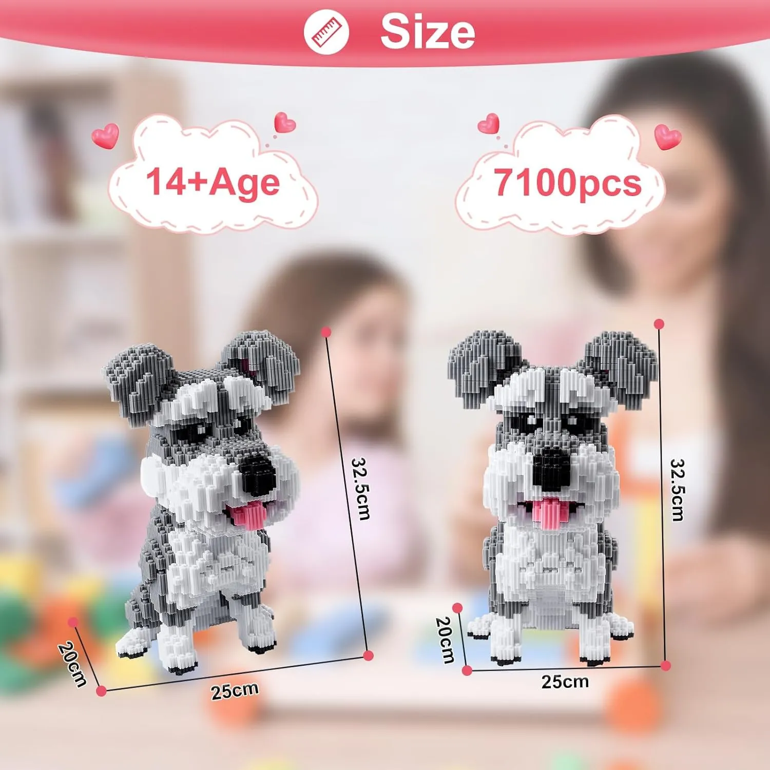 Schnauzer Dog Model Micro Building Blocks Set - Advanced 3D Puzzle for Adults, 7100-Piece Complex Animal Brick Building Kit, Collector's Display Toy for Teens 14  & Adults, Stress Relief Creative Gift
