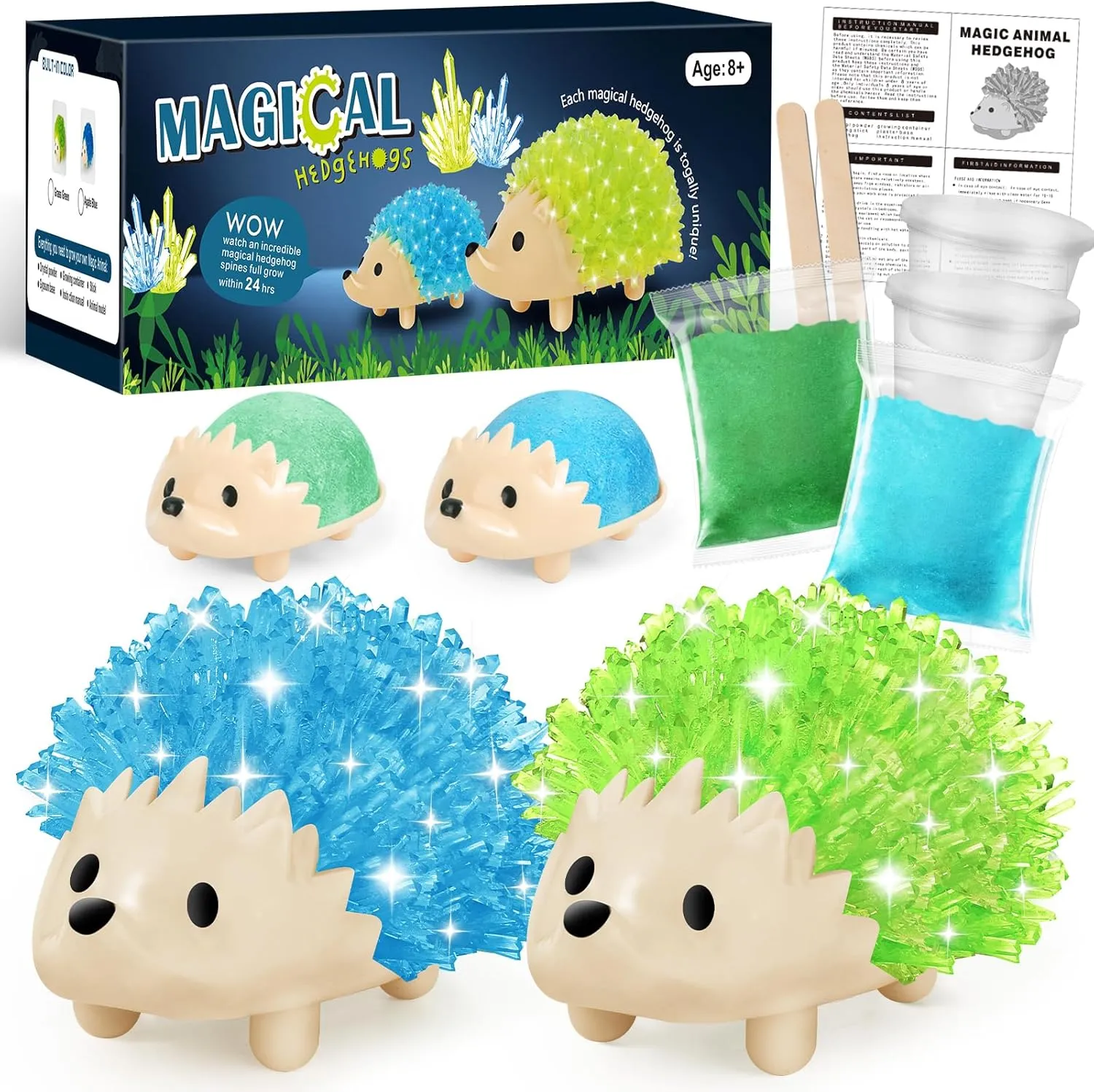 sdaymol Crystal Growing Kit for Kids - 2 Colors Hedgehog to Grow Fast in (24H),Science Experiments Learning & Educational Toys,Science Kits for Kids Age 8-12 STEM Project Gifts for Boys & Girls 6 