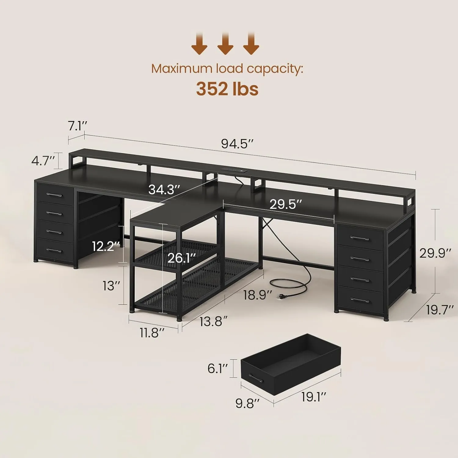 SEDETA 94.5" 2 Person Gaming Desk, Long Office Computer Desk with 8 Drawers & LED Lights, Two Person Desk with Storage, Power Strip & Monitor Stand for Home Office, Black