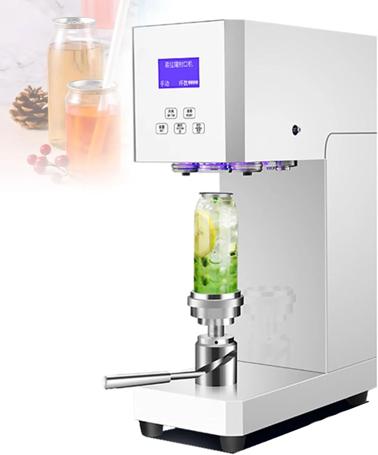 Semi-Automatic Cup Sealer Machine,Commercial Electric Can Sealer Seamer with Intelligent Control Panel for Sealing 6.92'' Height Bottle Can (White)