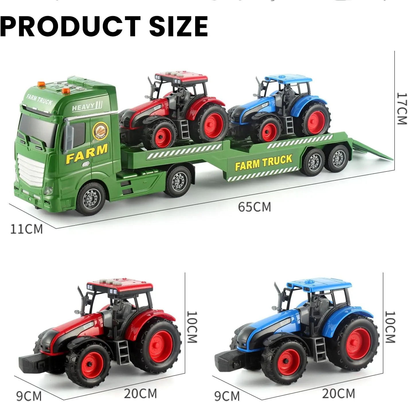 Semi Truck with Tractor Toy, Kids Tractor Set & Truck and Trailer Front Loader -Car Head/18 Wheeler/Light, Toddlers Farm Vehicle Toys for 3 4 5 6 7 8 9 Year Old Boys Girls Birthday Gift