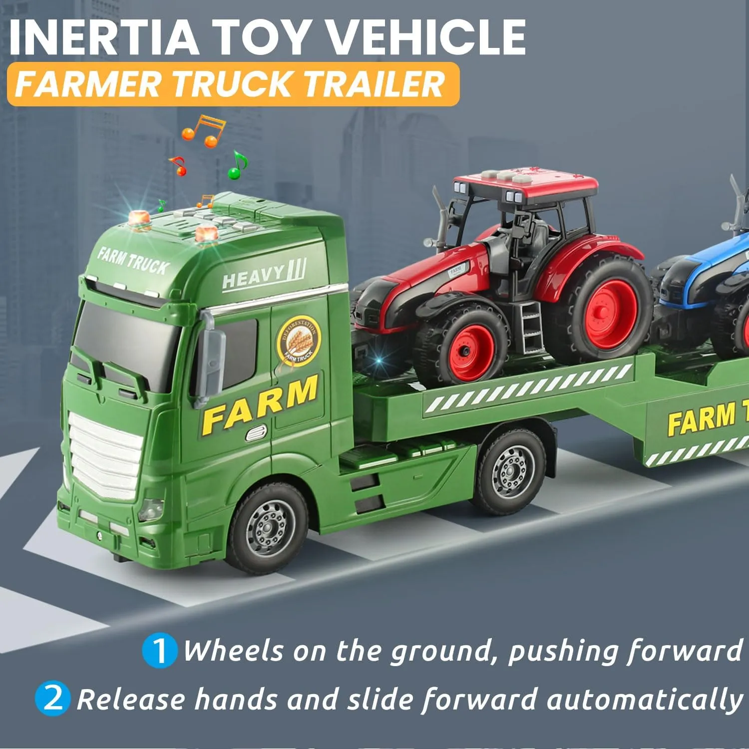 Semi Truck with Tractor Toy, Kids Tractor Set & Truck and Trailer Front Loader -Car Head/18 Wheeler/Light, Toddlers Farm Vehicle Toys for 3 4 5 6 7 8 9 Year Old Boys Girls Birthday Gift