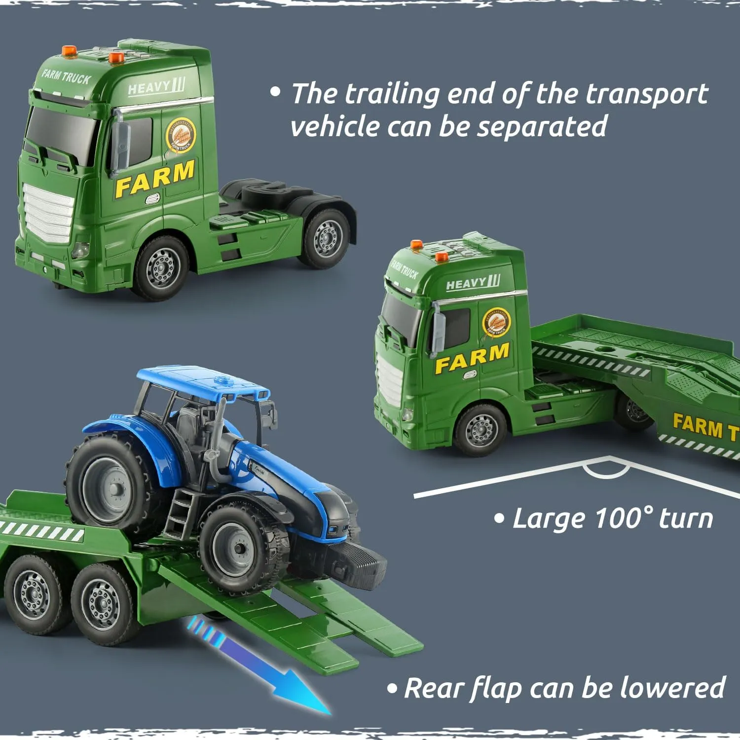 Semi Truck with Tractor Toy, Kids Tractor Set & Truck and Trailer Front Loader -Car Head/18 Wheeler/Light, Toddlers Farm Vehicle Toys for 3 4 5 6 7 8 9 Year Old Boys Girls Birthday Gift