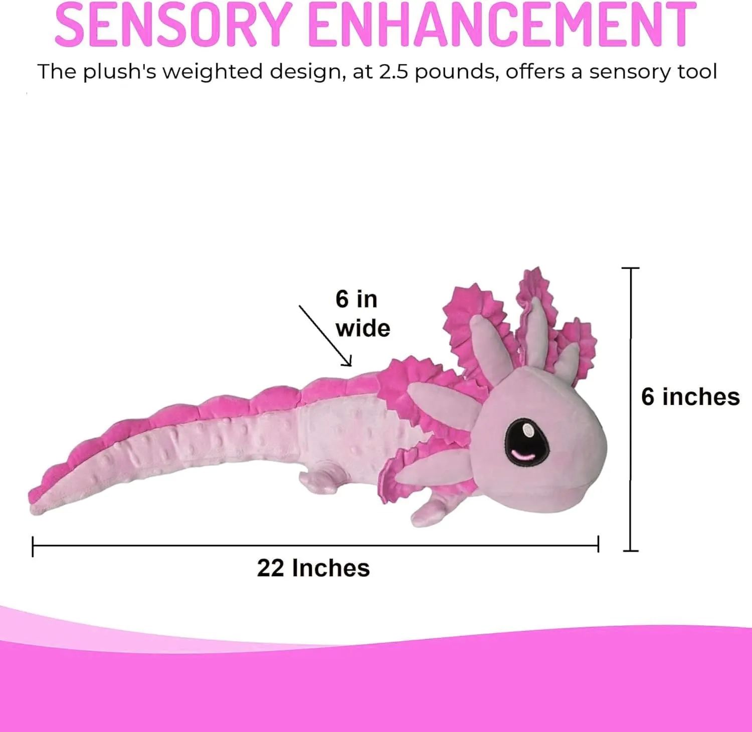 SENSORY4U Weighted Axolotl Plush - 22" Long, 2.5 lbs - Sensory Toy for Kids & Adults - Calming Plush for Focus & Relaxation