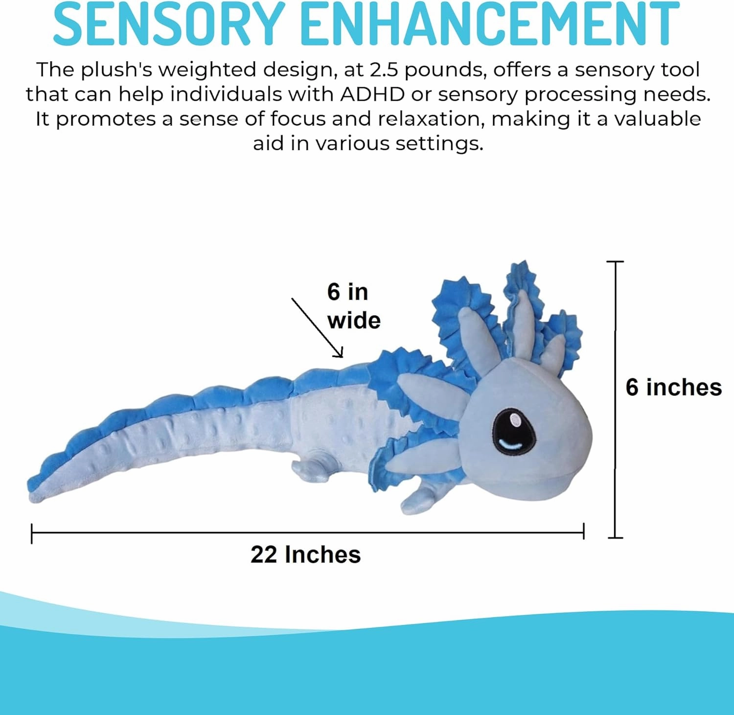 SENSORY4U Weighted Axolotl Plush Toy - 22" Long, 2.5 lbs - Soft and Cozy Companion for Kids and Adults, Ideal for Relaxation and Focus