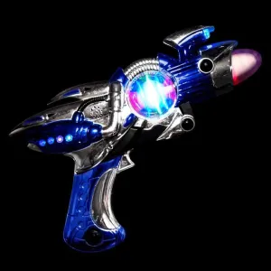 Set of 2 Super Spinning Laser Space Gun with LED Lights and Sound, Futuristic Cosplay Star Galactic Alien Blaster (1 Each: Red and Blue Body)