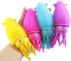 Set of All 4 Puffer Squid Ball - Light Up Flashing Fidget Indoor Soft Hairy Air-Filled Sensory Ball (All 4 Colors)