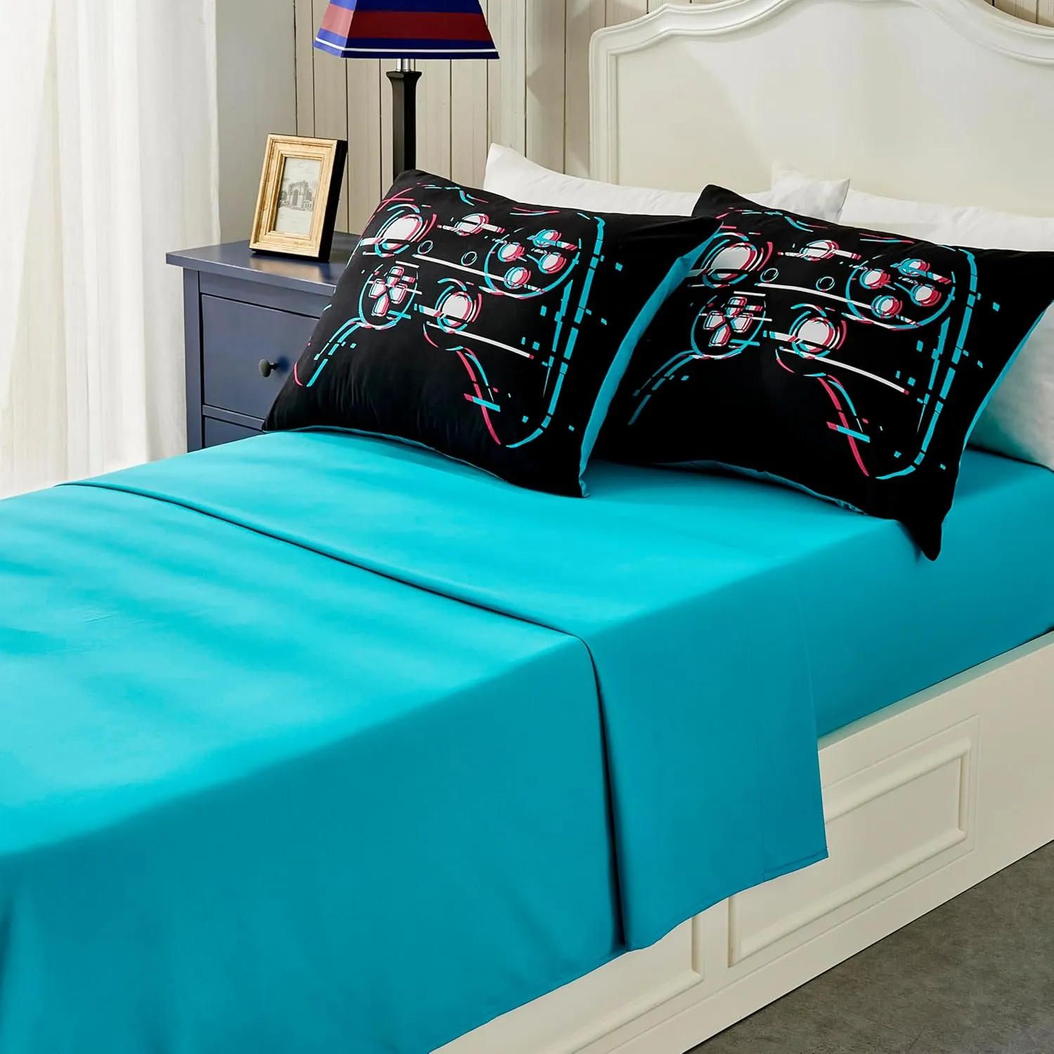 Seward Park Boys Full/Queen Bedding Set with Sheet, Video Gaming Bed in a Bag for Kids Teen, Dorm Comforter Sets, Game Black 5 Pieces