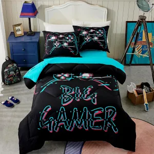 Seward Park Boys Full/Queen Bedding Set with Sheet, Video Gaming Bed in a Bag for Kids Teen, Dorm Comforter Sets, Game Black 5 Pieces