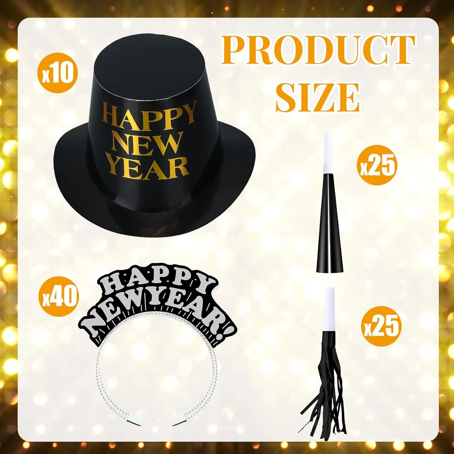 Shappy 100 Pcs New Years Eve Party Supplies 2026 New Year's Eve Party Kit 10 Top Hat 40 Tiara 50 Noisemaker Decor