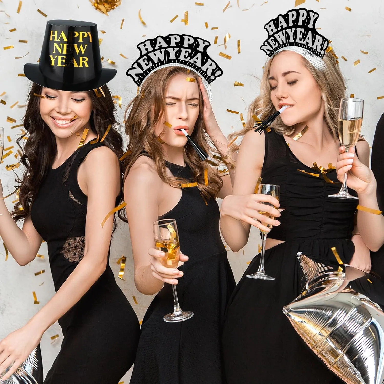 Shappy 100 Pcs New Years Eve Party Supplies 2026 New Year's Eve Party Kit 10 Top Hat 40 Tiara 50 Noisemaker Decor