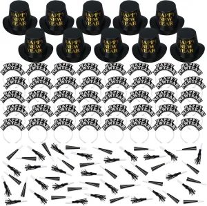 Shappy 100 Pcs New Years Eve Party Supplies 2026 New Year's Eve Party Kit 10 Top Hat 40 Tiara 50 Noisemaker Decor