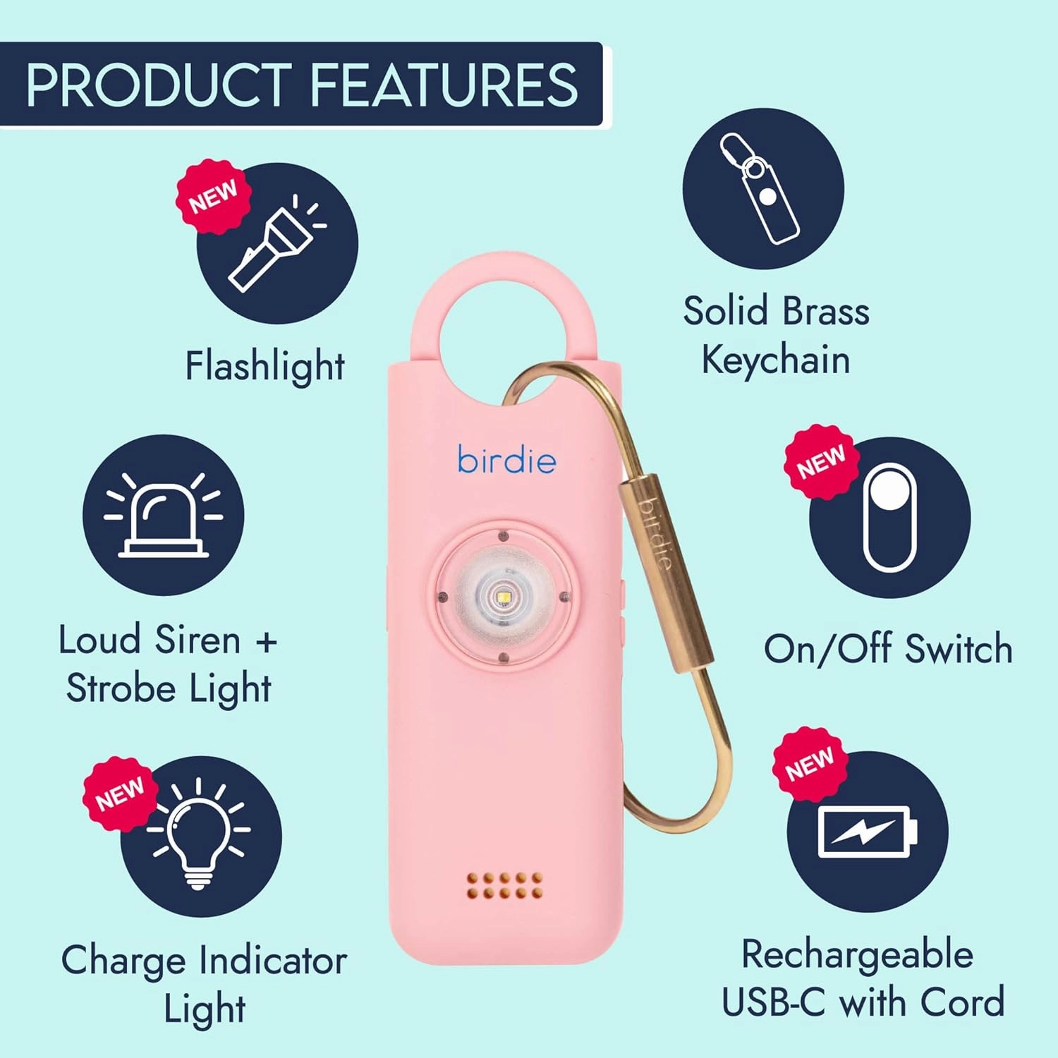 She's Birdie - The Original Personal Safety Alarm for Women by Women - Loud Siren, Strobe Light and Key Chain for Self Defense - Rechargeable with Power Switch and Flashlight (Blossom)