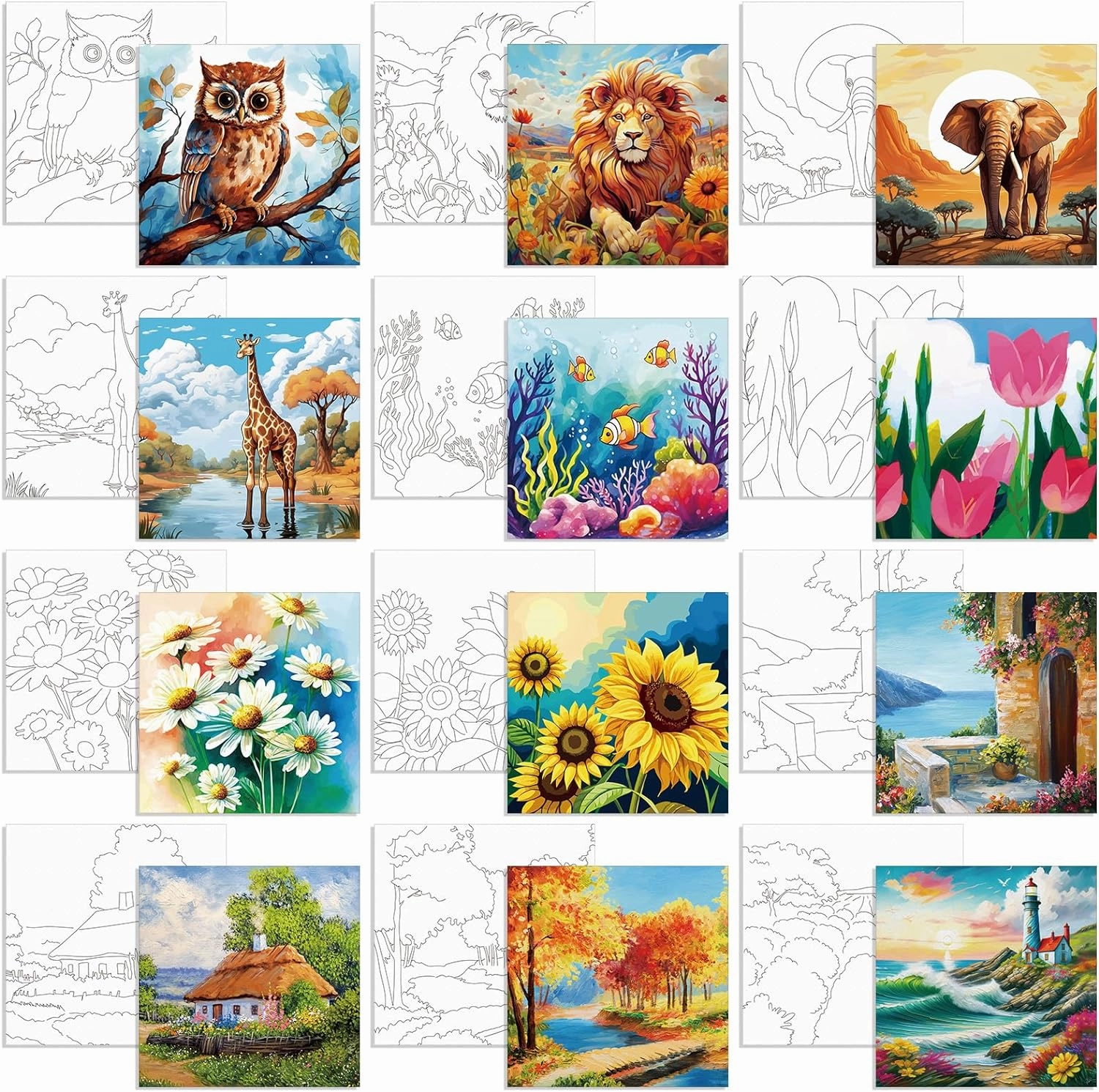 Sherr 12 Pcs Pre Drawn Canvas Pre Printed Canvas Set for Adults Cute Printed to Paint Set Theme Painting for Valentine Party Favor(Mixed Style)