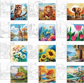 Sherr 12 Pcs Pre Drawn Canvas Pre Printed Canvas Set for Adults Cute Printed to Paint Set Theme Painting for Valentine Party Favor(Mixed Style)