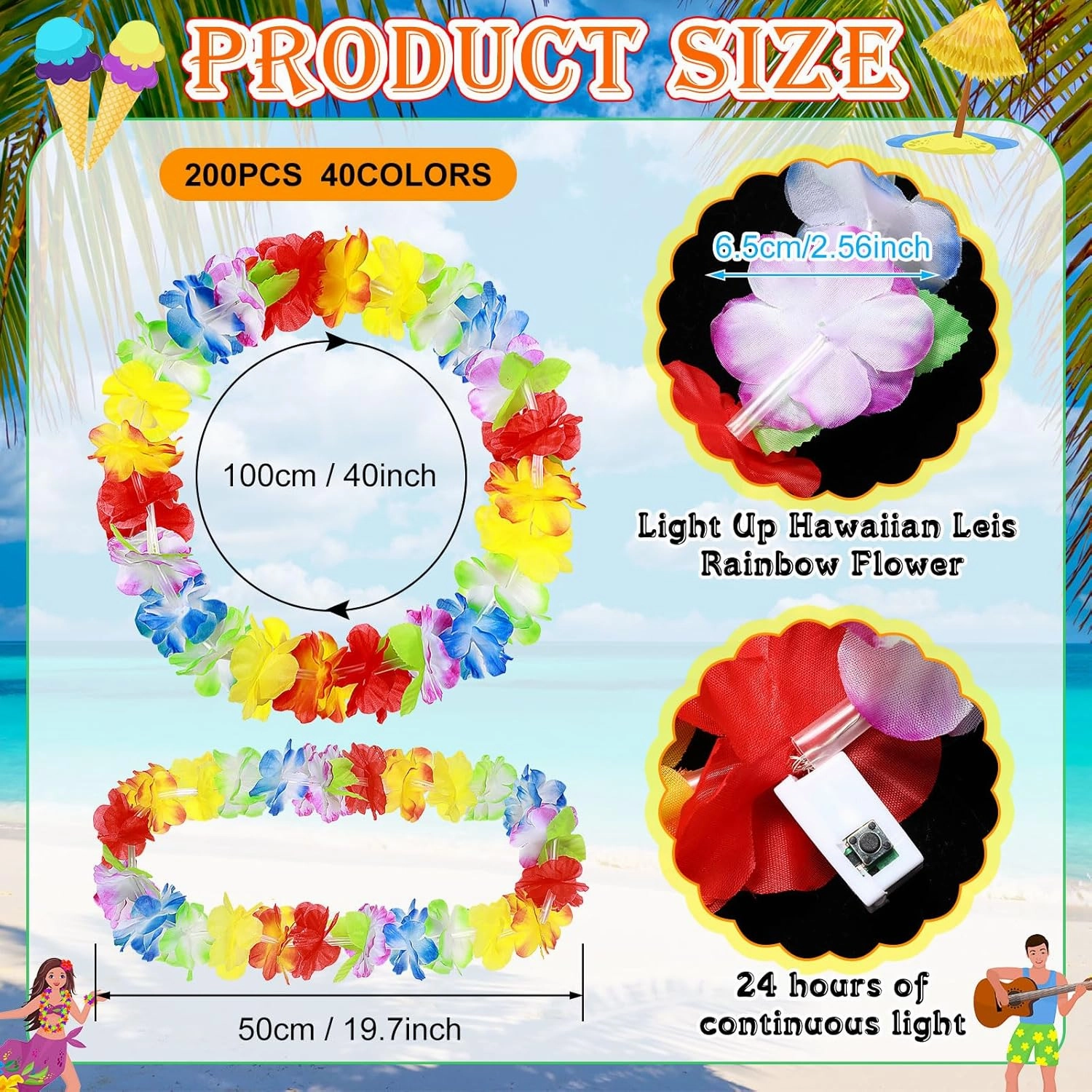 Sherr 150 Pcs LED Hawaiian Leis Bulk Light up Flower Leis Necklace Flower with LED Lights for Masquerade Luau Beach Wedding Tropical Themed Carnival Graduation Party