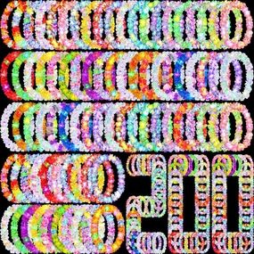 Sherr 150 Pcs LED Hawaiian Leis Bulk Light up Flower Leis Necklace Flower with LED Lights for Masquerade Luau Beach Wedding Tropical Themed Carnival Graduation Party