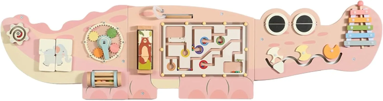 SHIERDU Interactive Pink Crocodile Wall Game - Wooden Educational Toy with 10  Games for Kids (3 ), STEM Learning, Hand-Eye Coordination & Sensory Development