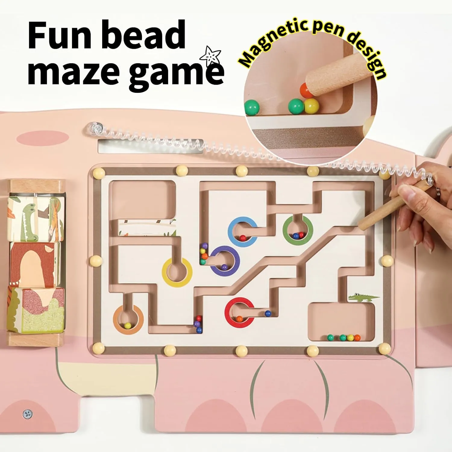 SHIERDU Interactive Pink Crocodile Wall Game - Wooden Educational Toy with 10  Games for Kids (3 ), STEM Learning, Hand-Eye Coordination & Sensory Development
