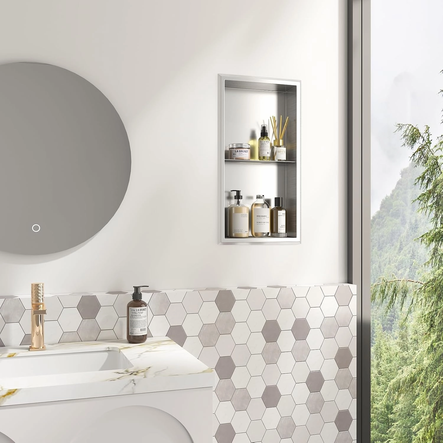 Shower Niche, 12" x 24" No Tile Needed Recessed Niche Shower for Storage, 304 Stainless Steel Shower Niche, Bathroom Niche, Corners–Modern in Wall Niche for Bathroom, Toilet, Kitchen