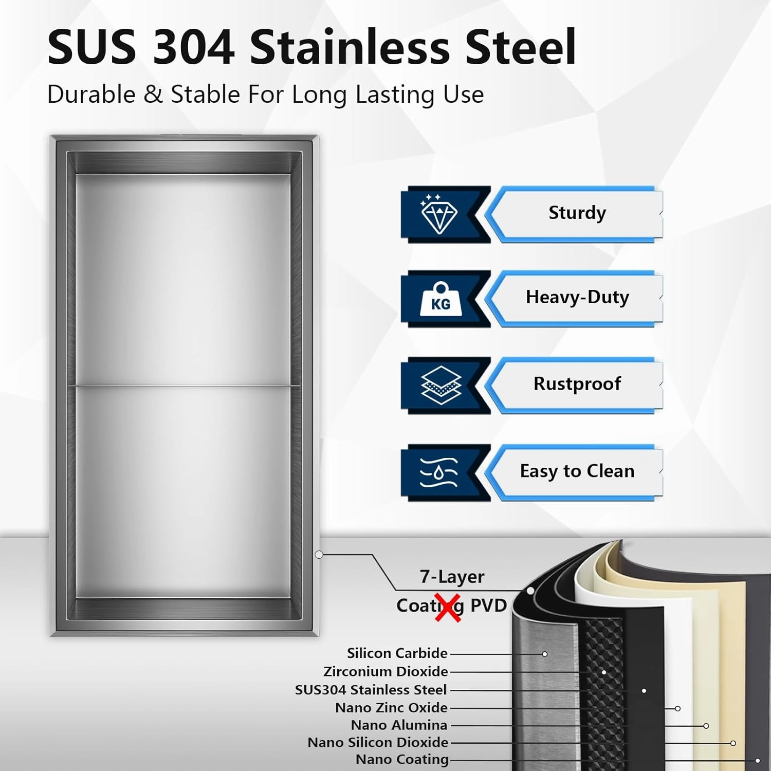 Shower Niche, 12" x 24" No Tile Needed Recessed Niche Shower for Storage, 304 Stainless Steel Shower Niche, Bathroom Niche, Corners–Modern in Wall Niche for Bathroom, Toilet, Kitchen