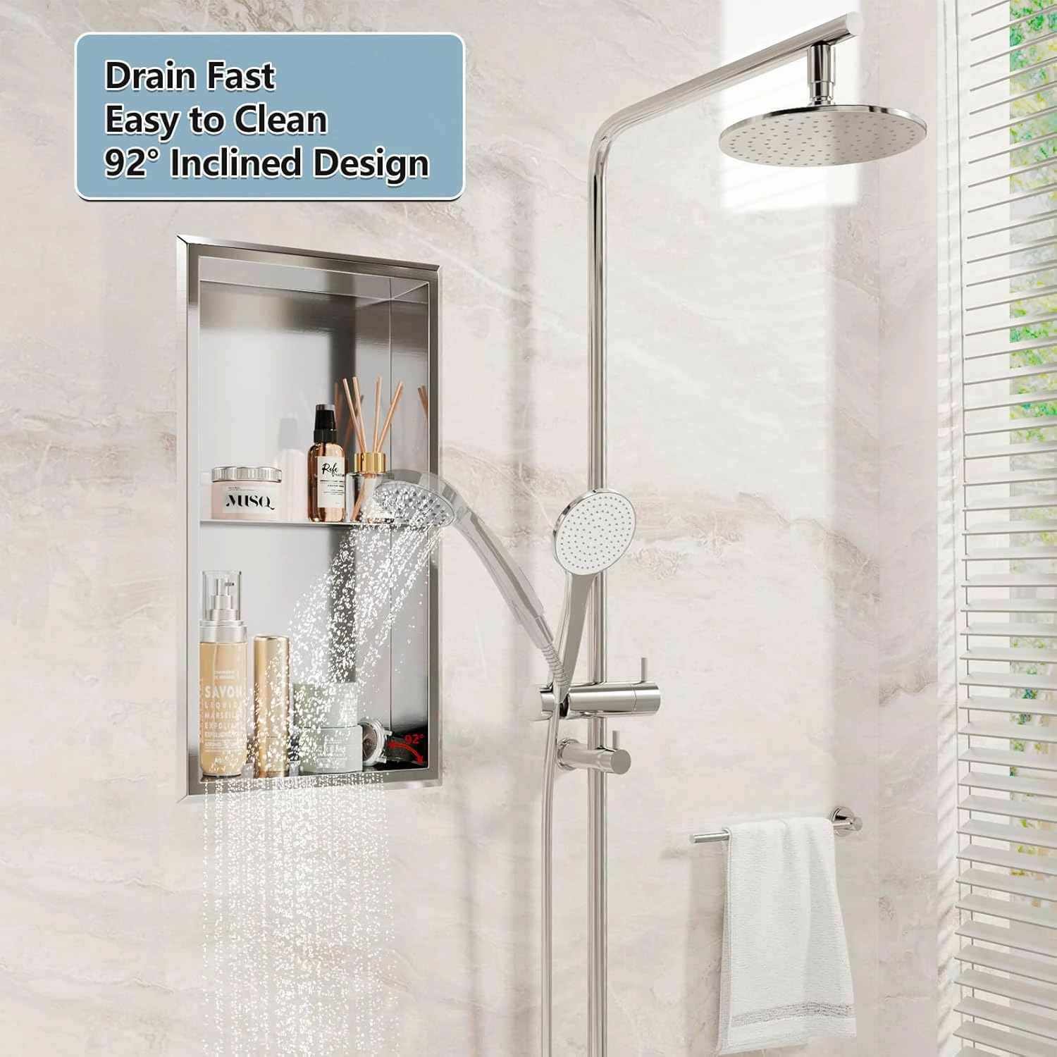 Shower Niche, 12" x 24" No Tile Needed Recessed Niche Shower for Storage, 304 Stainless Steel Shower Niche, Bathroom Niche, Corners–Modern in Wall Niche for Bathroom, Toilet, Kitchen