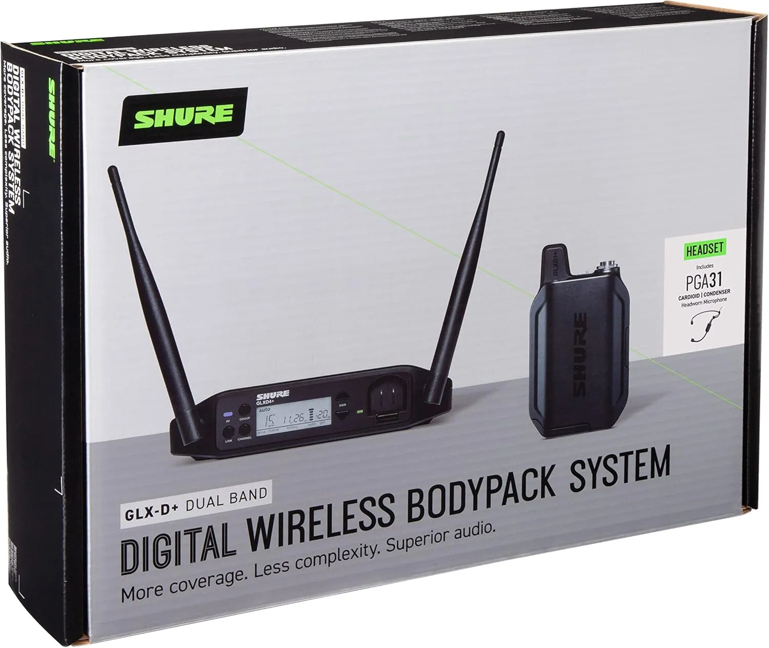 Shure GLXD14 /PGA31 Dual Band Pro Digital Wireless Microphone System - 12-Hour Battery Life, 100 ft Range | PGA31 Headset Mic, Single Channel Receiver (GLXD14 /PGA31-Z3)