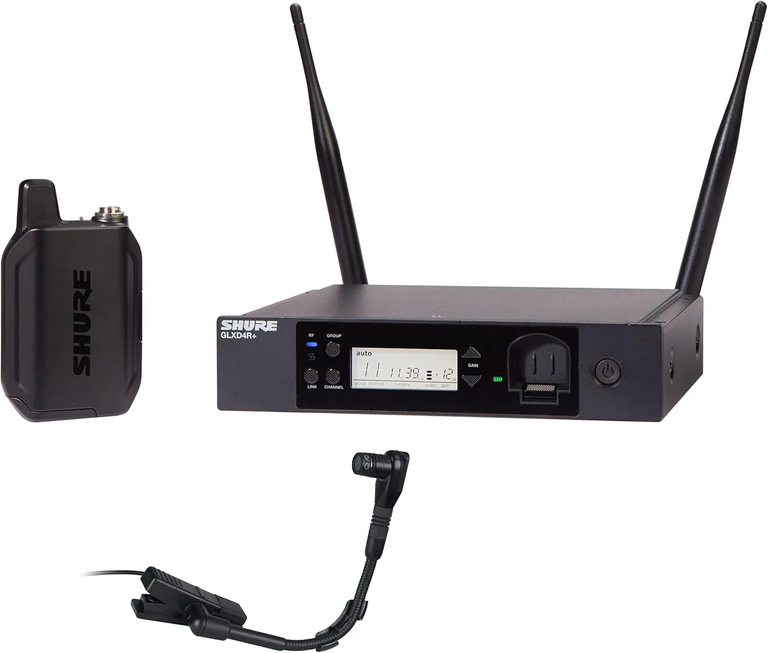 Shure GLXD14R /B98 Dual Band Digital Wireless Microphone System for Brass, Woodwinds, Percussion - 12-Hour Battery Life, 100 ft Range, Clip-on Instrument Mic, Single Channel Rack Mount Receiver